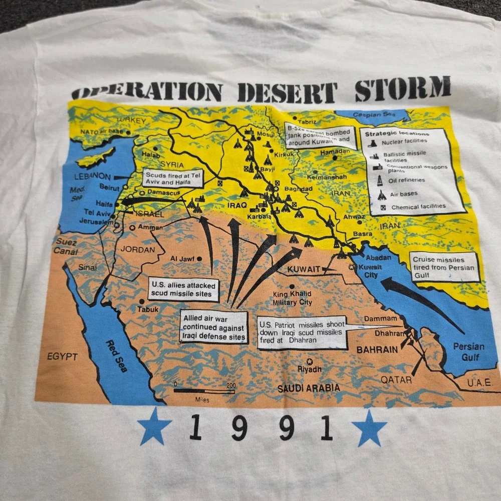 Vintage Screen Stars Operation Desert Storm Shirt Mens XL White 1991 Jet War Tee